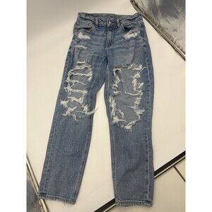 American Eagle Jeans Womens 2 Blue Curvy Mom Jean Distressed Stretch